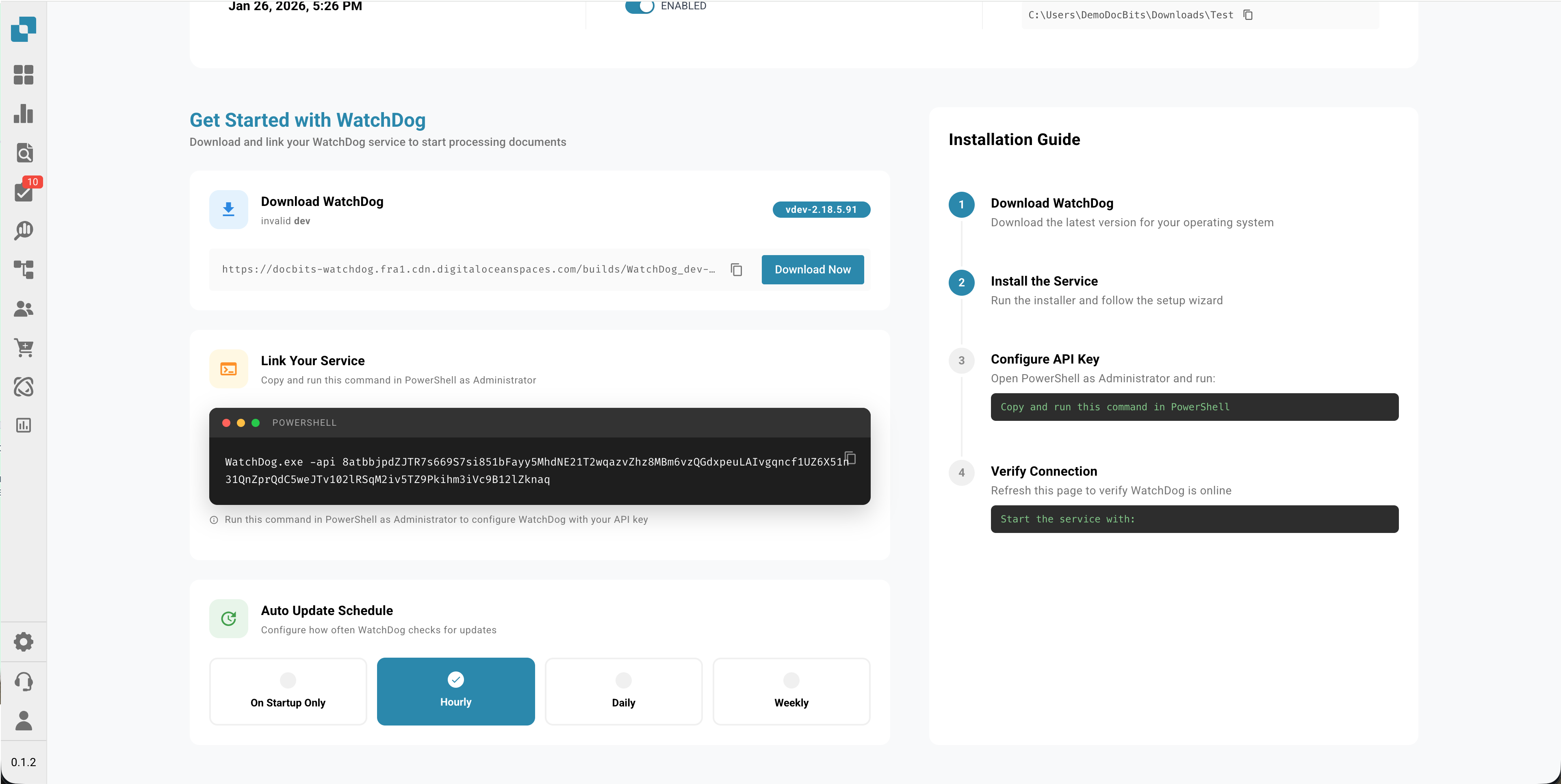 Configurações de pasta do WatchDog