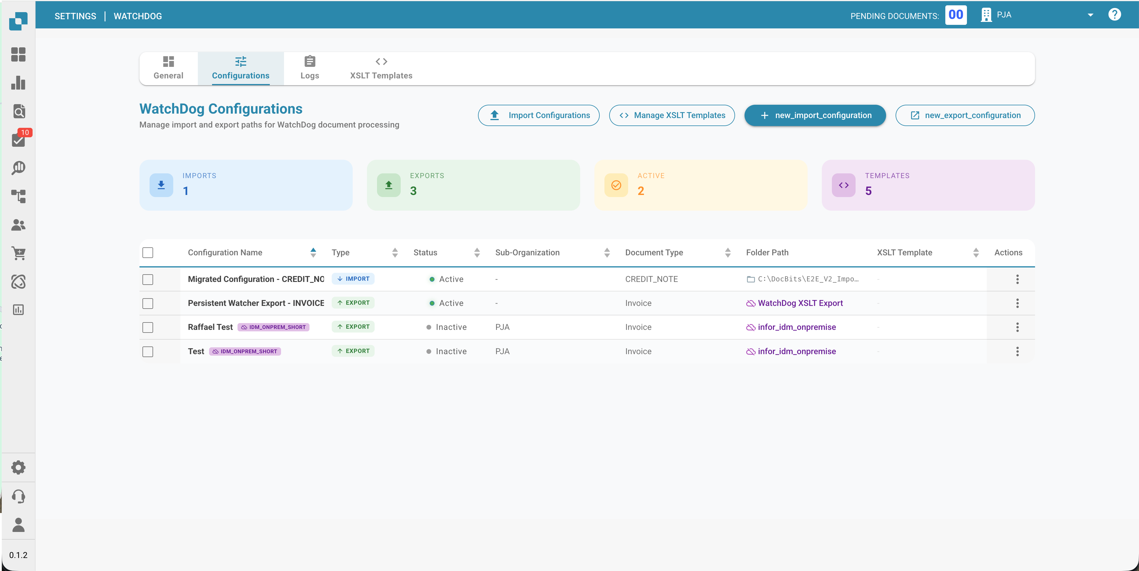 Configurações gerais do WatchDog
