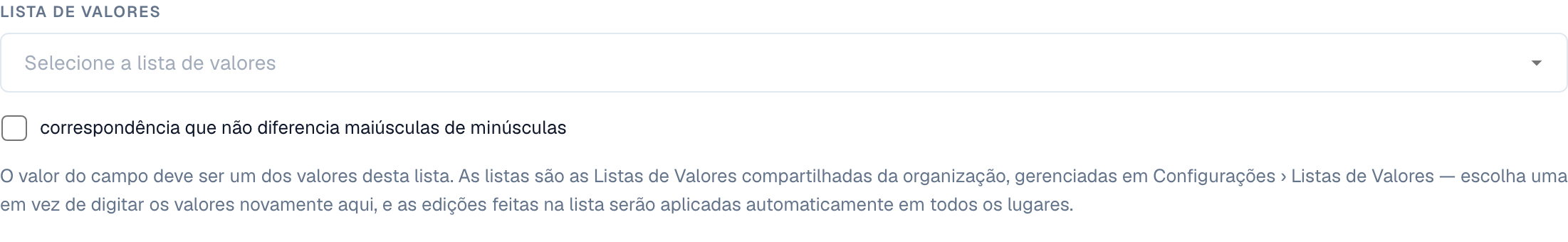 uma verificação List of Values