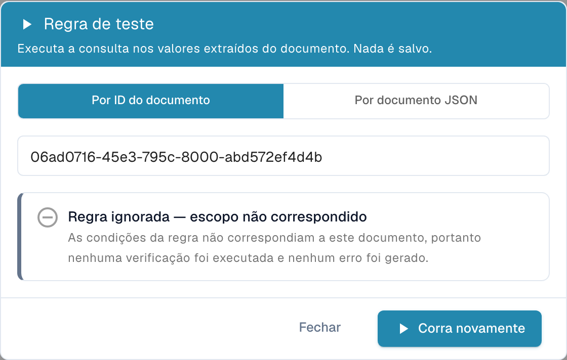 Test rule: regra ignorada
