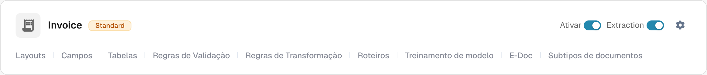 O cartão do tipo de documento com o link Validation Rules